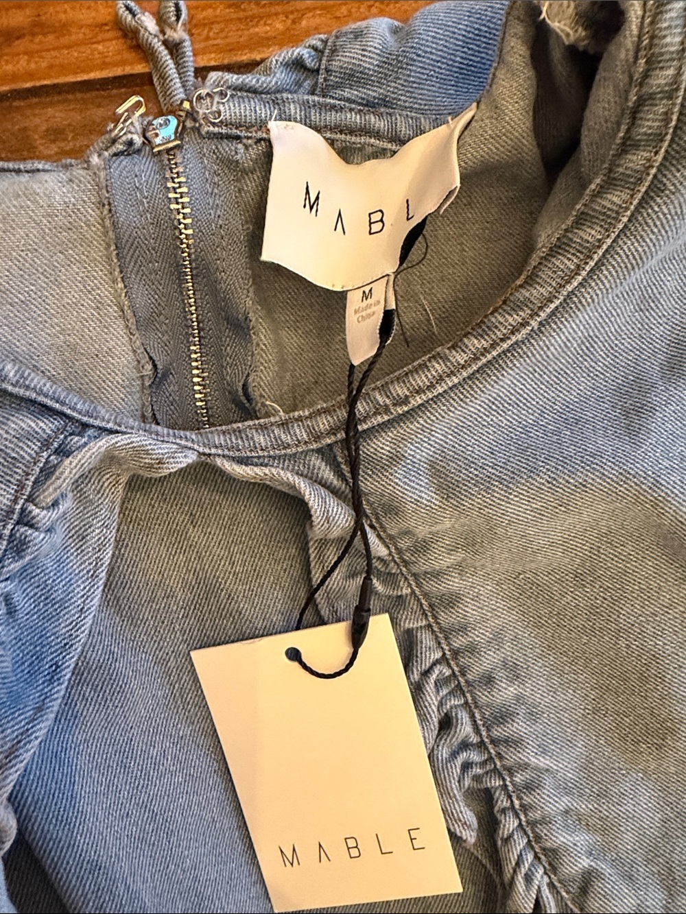 Light Blue denim Ruffle Collar dress - Picture 2 of 5